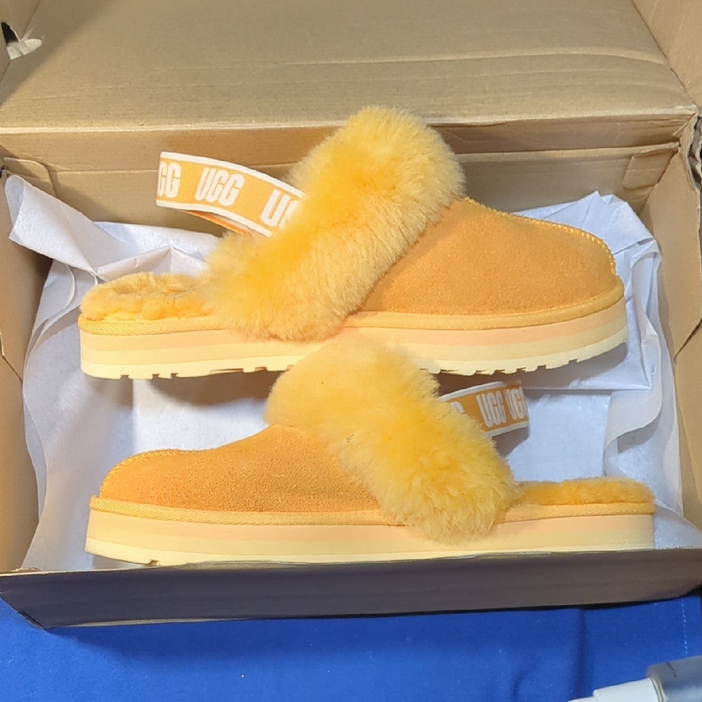 Bright Orange UGG Women's Fluffy Platform Slippers NOW ONLY $75